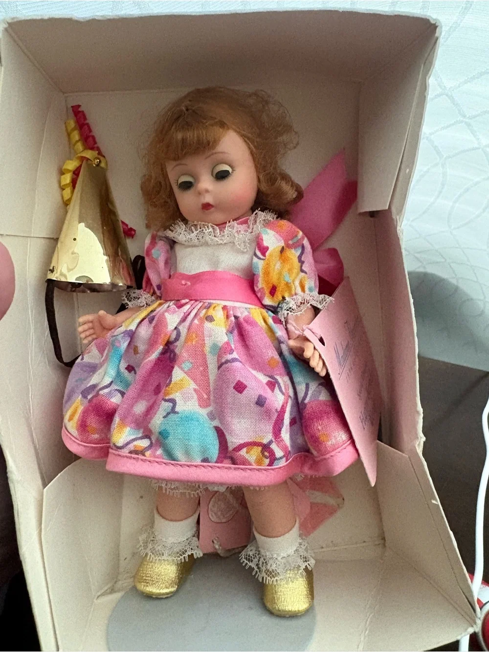 Madame Alexander Pink Party Print Dress Doll with Gold Shoes
